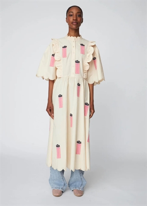Embroidered midi kjole with Scallops Ivory Stella Nova 